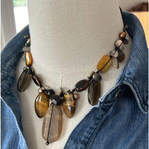 Silpada 925 Sterling Brass Tiger Eye Pearl Necklace N2009